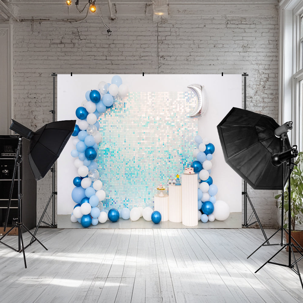 Kate Geburtstag Hintergrund Blau Luftballons Paillette Wand Party von Emetselch