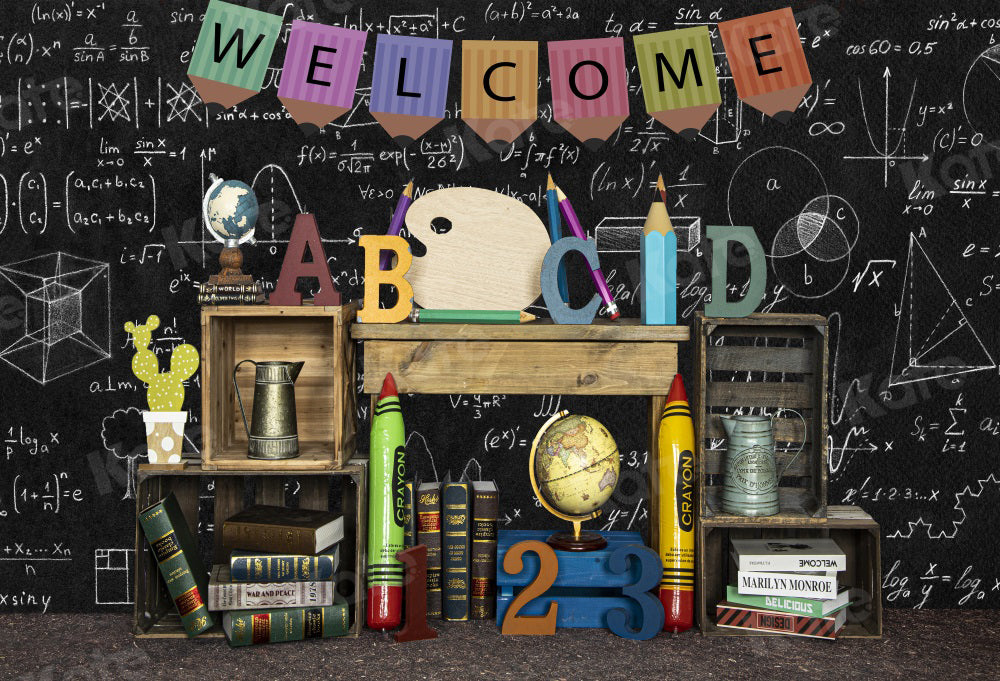 Kate Zurück zu Schule Hintergrund Blackboard ABCD Crayon für Fotografie - Kate Backdrop.de