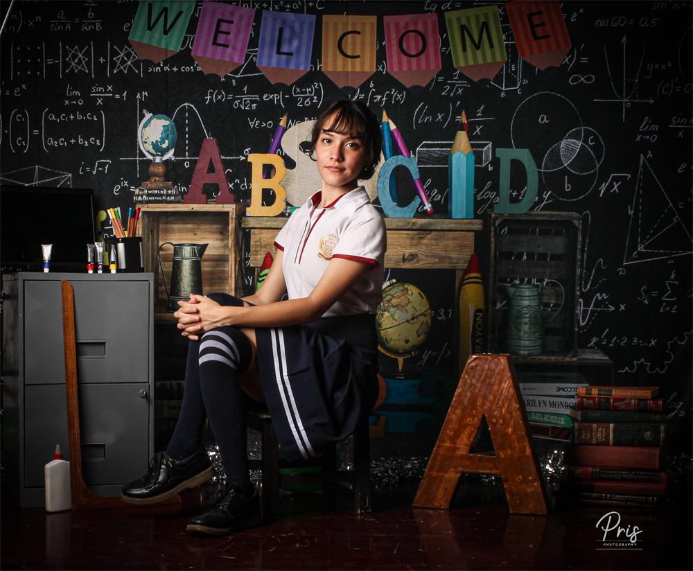 Kate Zurück zu Schule Hintergrund Blackboard ABCD Crayon für Fotografie - Kate Backdrop.de