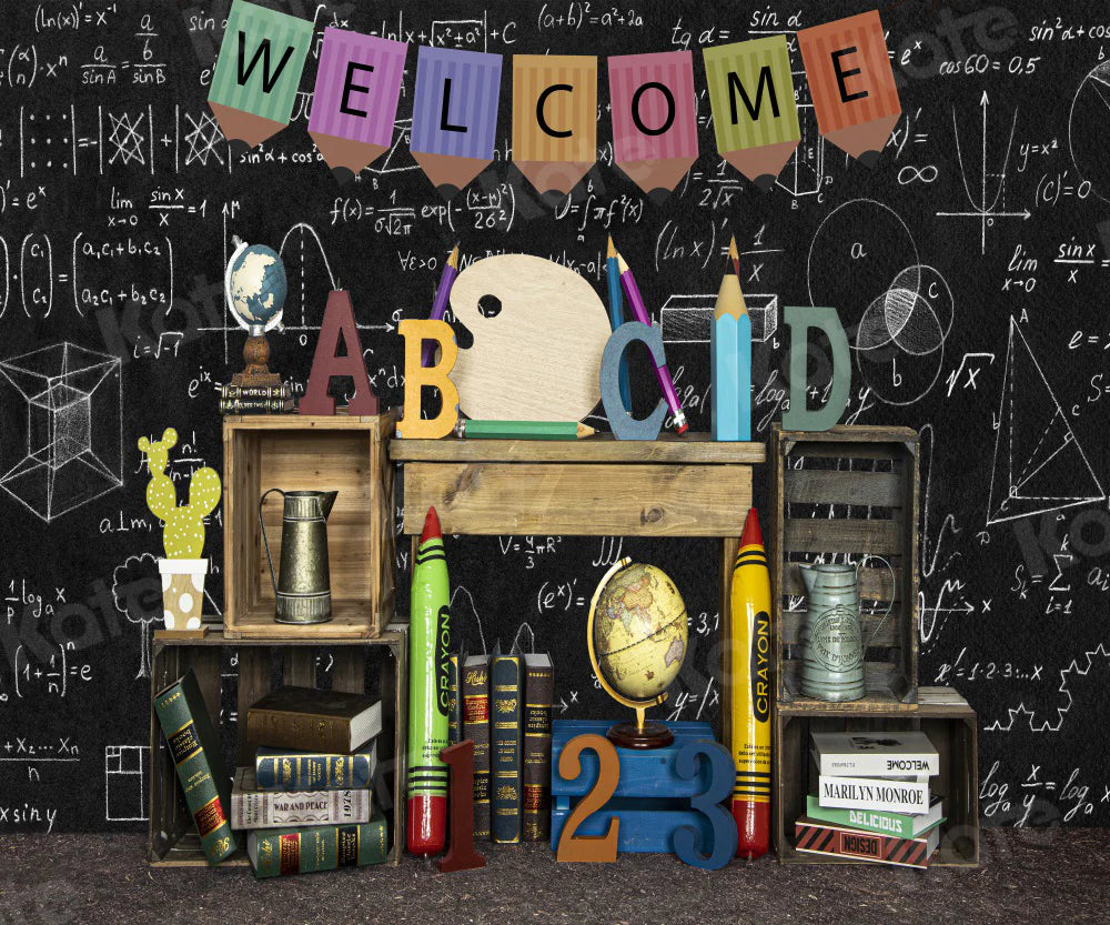 Kate Zurück zu Schule Hintergrund Blackboard ABCD Crayon für Fotografie - Kate Backdrop.de