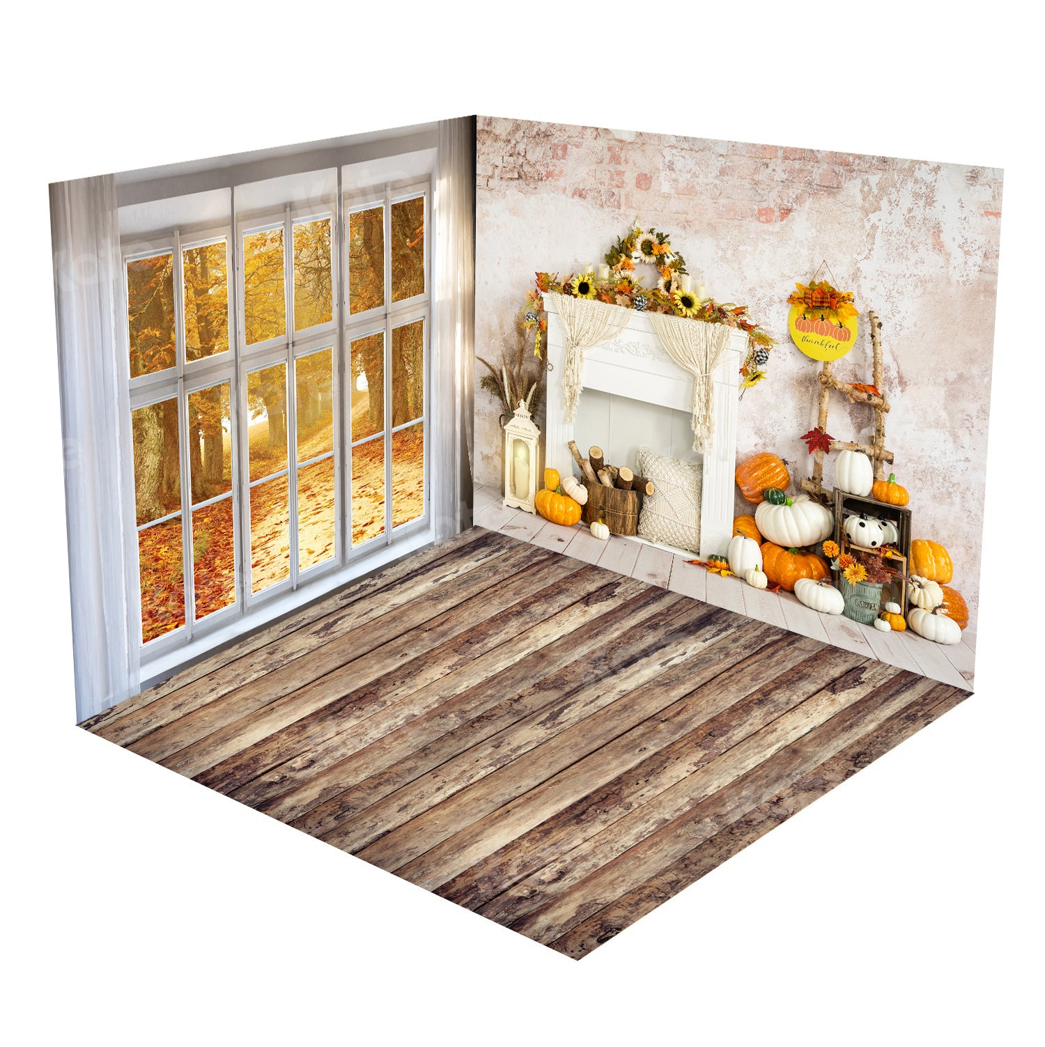 Kate Herbst-Fenster-Kamin-Kürbis-Holz-Zimmer-Set (8ftx8ft&10ftx8ft&8ftx10ft) - Kate Backdrop.de