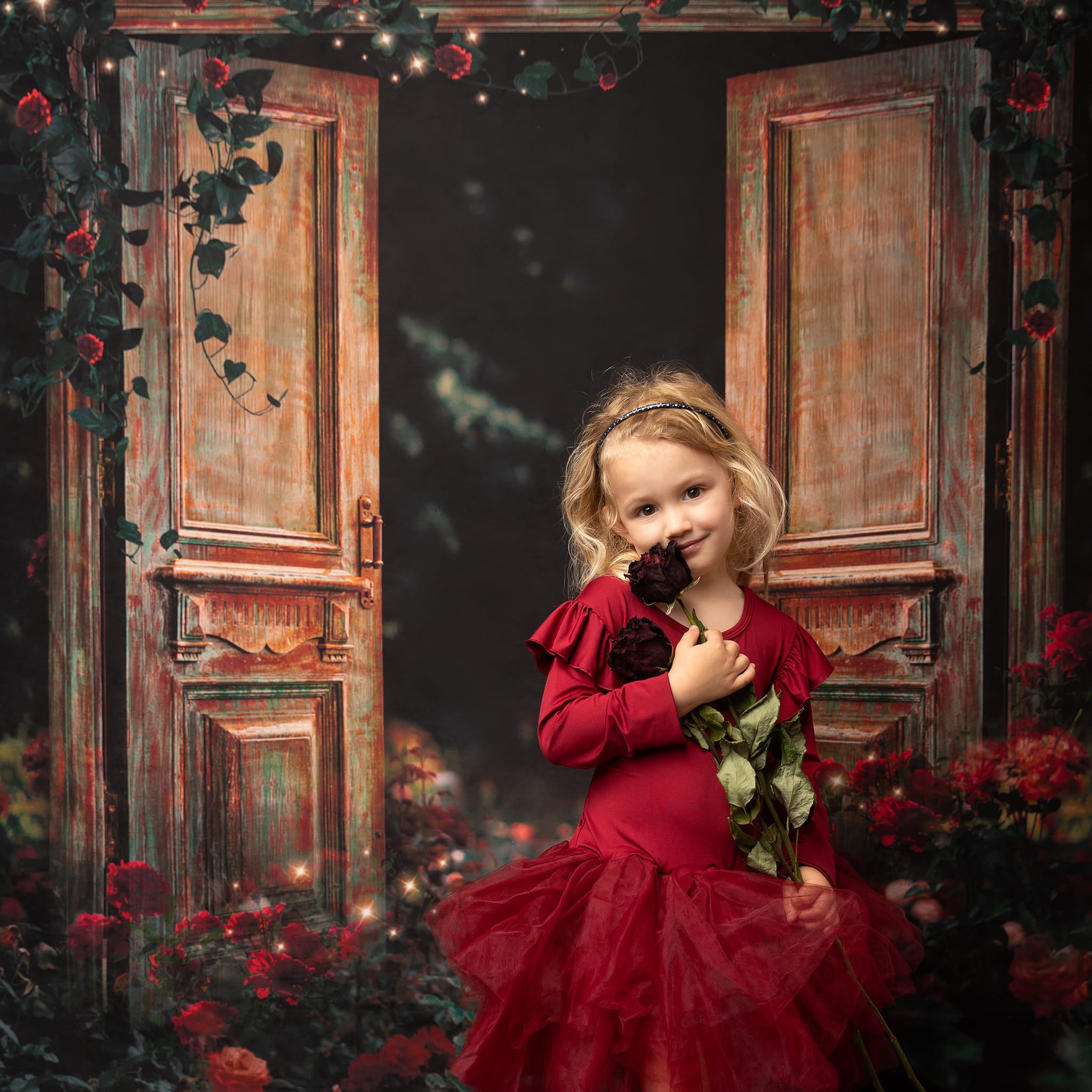 Kate Valentinstag Nacht Rose Garten Tür Hintergrund für Fotografie - Kate Backdrop.de