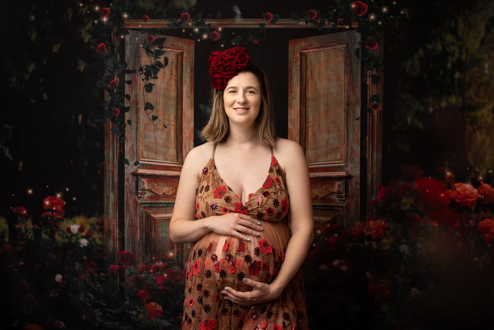 Kate Valentinstag Nacht Rose Garten Tür Hintergrund für Fotografie - Kate Backdrop.de
