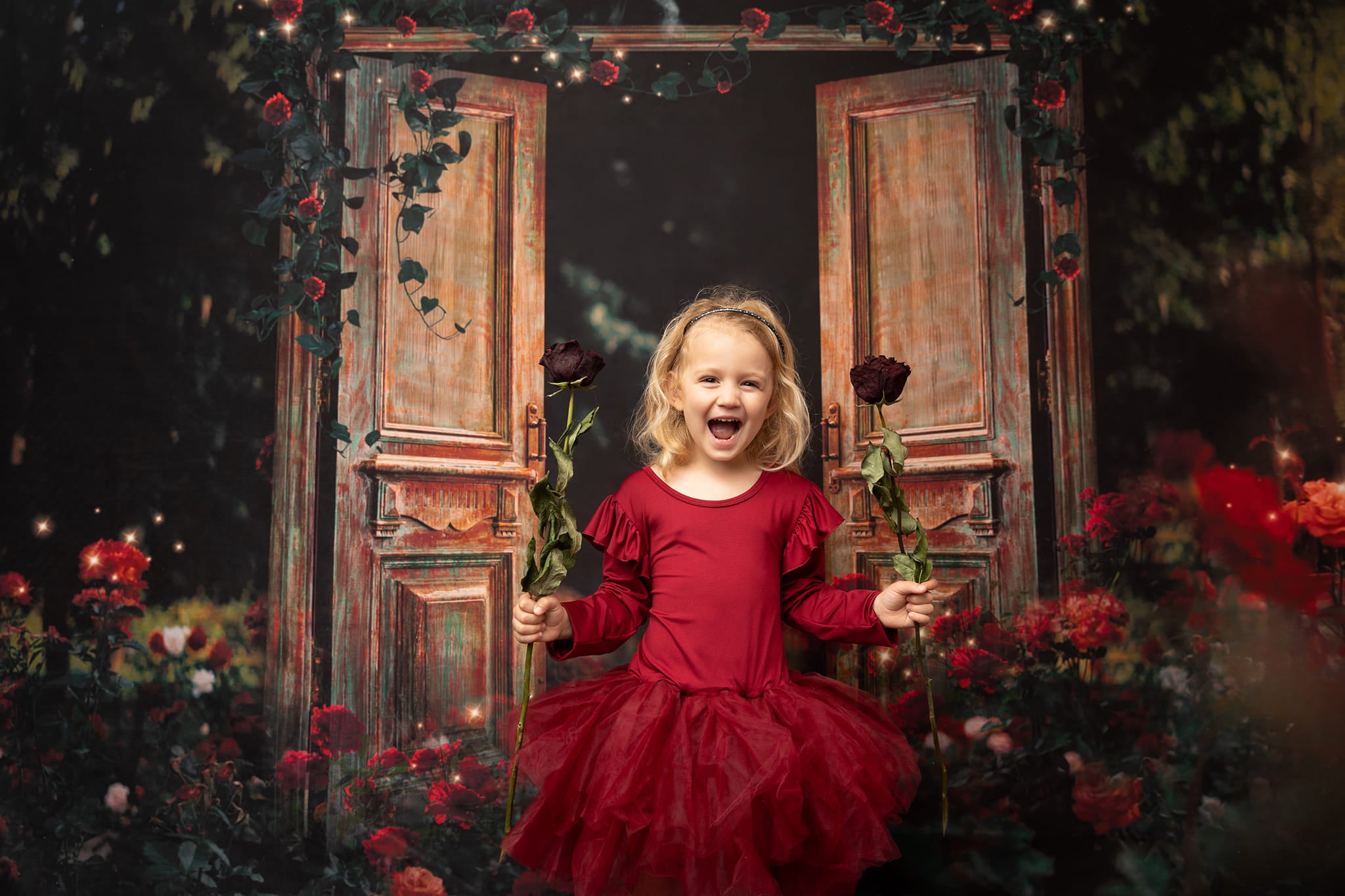 Kate Valentinstag Nacht Rose Garten Tür Hintergrund für Fotografie - Kate Backdrop.de