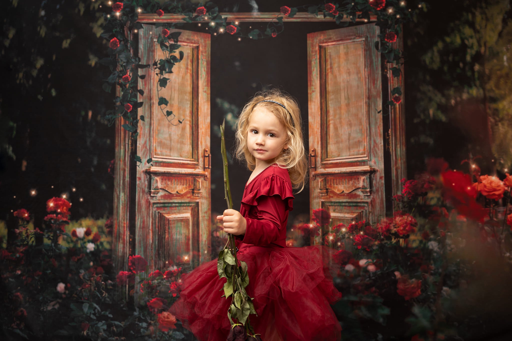Kate Valentinstag Nacht Rose Garten Tür Hintergrund für Fotografie - Kate Backdrop.de