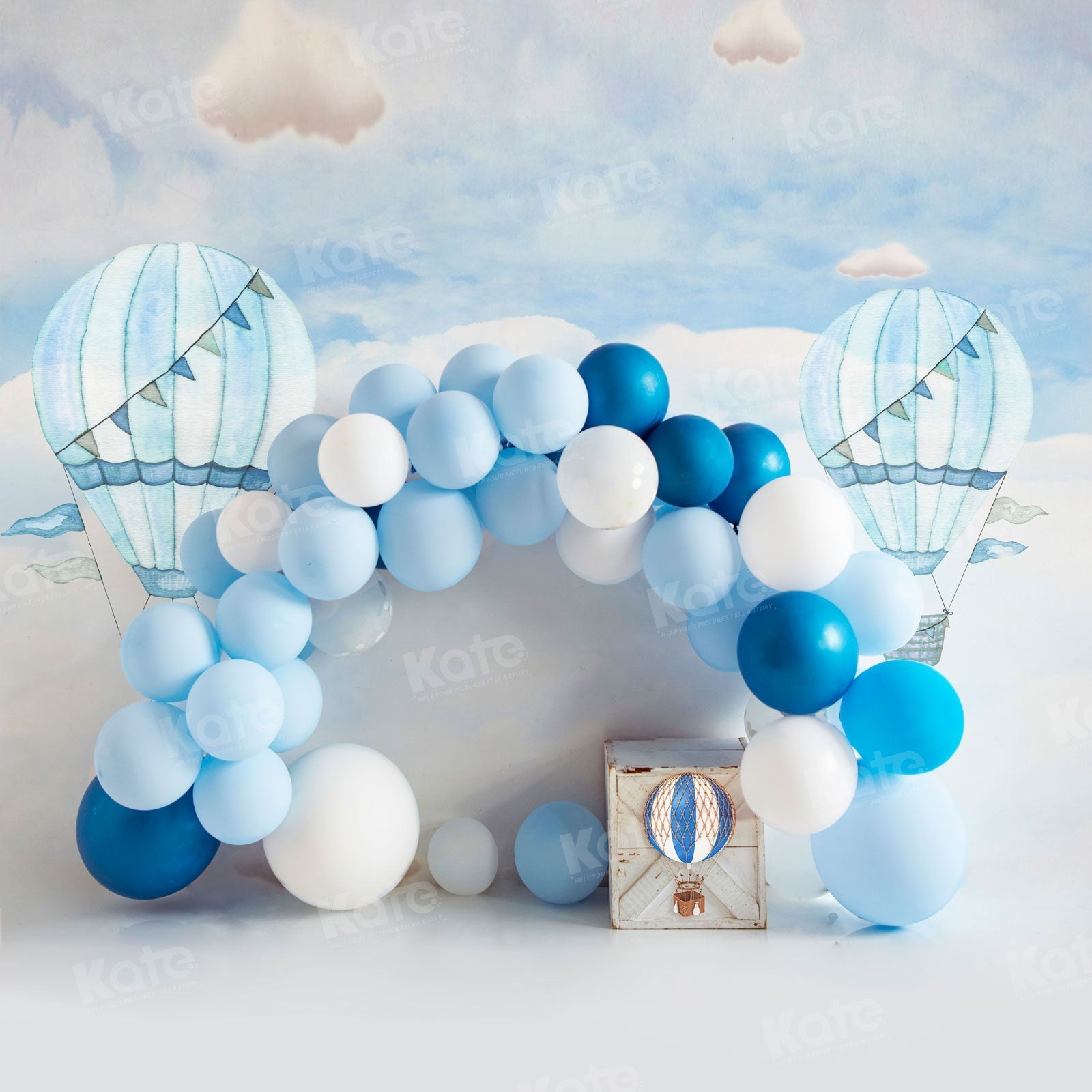 Kate Heißluft Blau Ballon Bogen Kuchen Smash Fleece Hintergrund