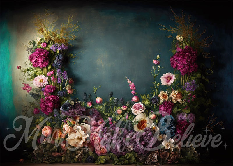 Kate Frühling Kunst Floral Dunkel Türkis Fleece Hintergrund Entworfen von Mini MakeBelieve - Kate Backdrop.de