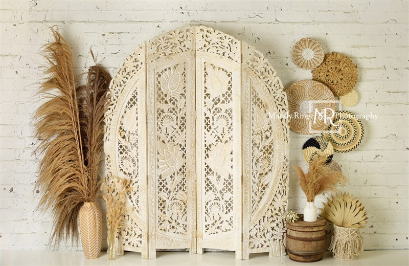 Kate Boho Pampasgras Fleece Hintergrund Entworfen von Mandy Ringe - Kate Backdrop.de