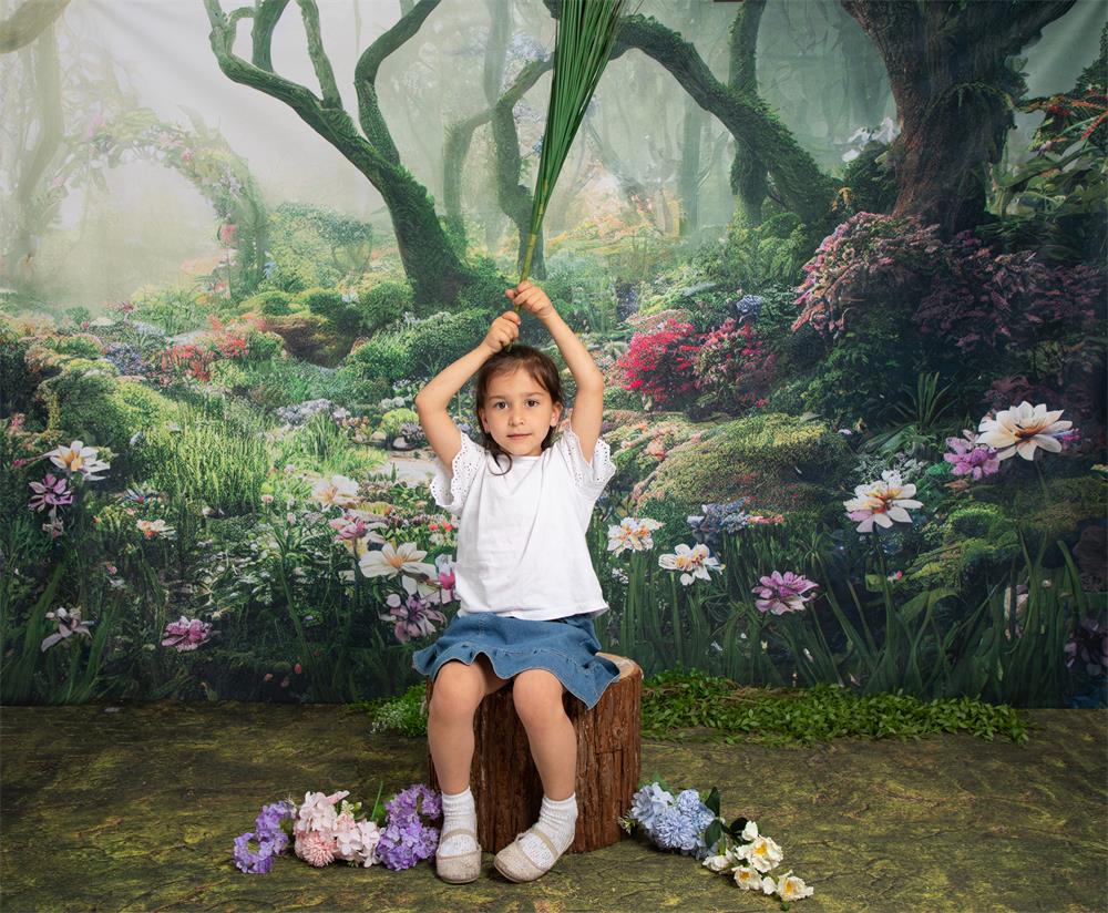 Kate Magic Forest Fantasy Dschungel Blume Gras Hintergrund von Chain Photography - Kate Backdrop.de