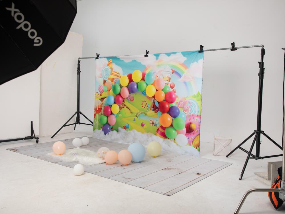 Kate Candy World Bunter Regenbogen Ballon Hintergrund für Fotografie - Kate Backdrop.de