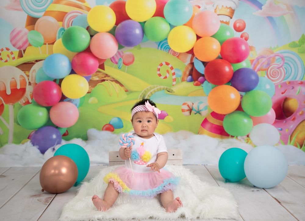 Kate Candy World Bunter Regenbogen Ballon Hintergrund für Fotografie - Kate Backdrop.de