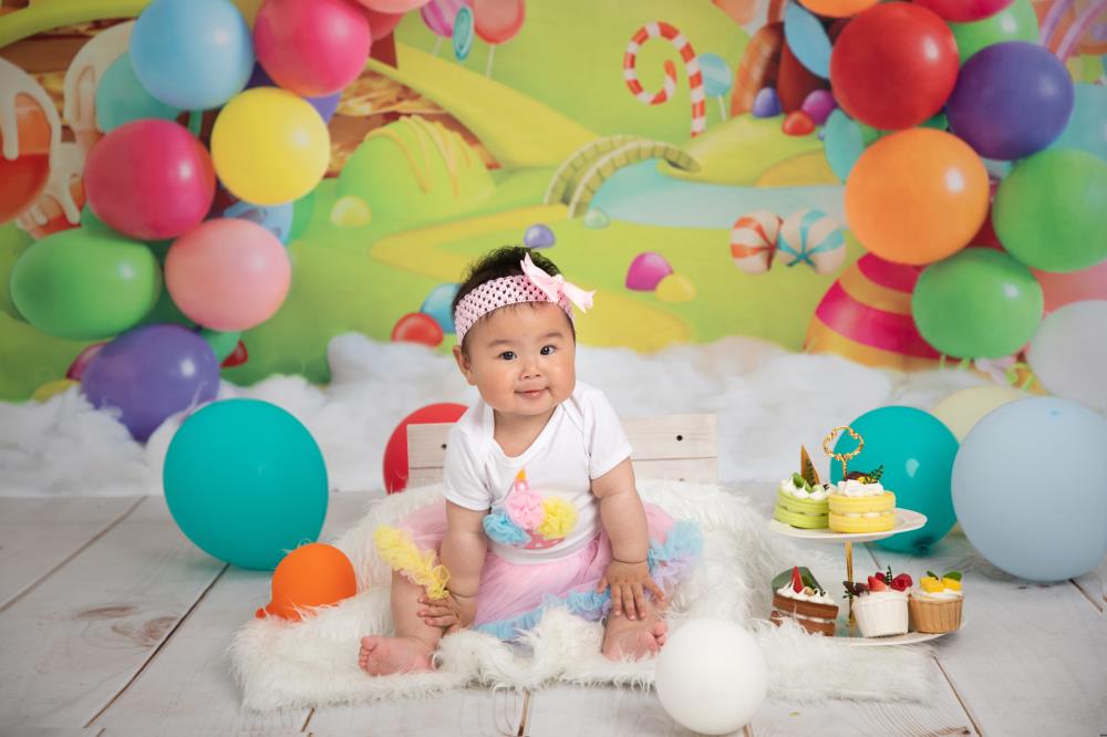 Kate Candy World Bunter Regenbogen Ballon Hintergrund für Fotografie - Kate Backdrop.de