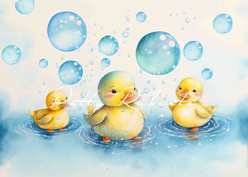 Kate Splish Splash Celebration Kleine Gelbe Ente Bubble Hintergrund Entworfen von Patty Robert - Kate Backdrop.de