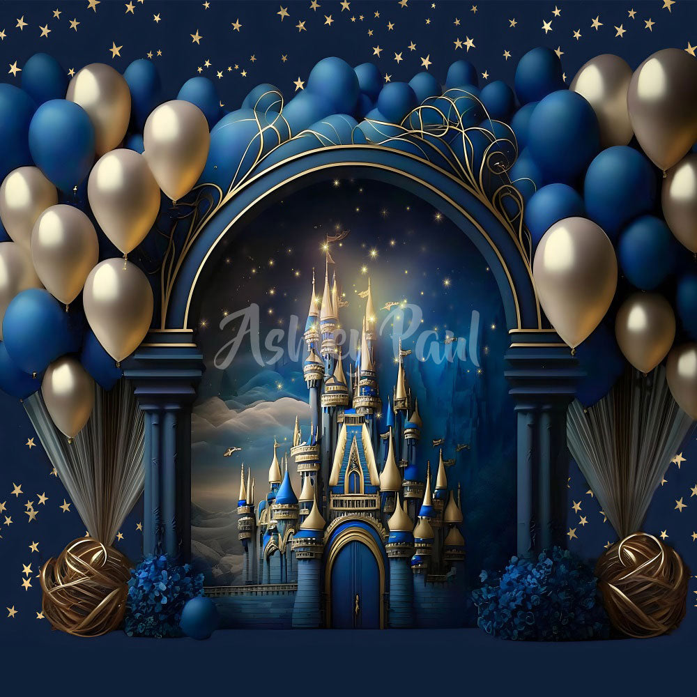 Kate Schloss Blau Prinz Geburtstag Fleece Hintergrund Entworfen von Ashley Paul - Kate Backdrop.de