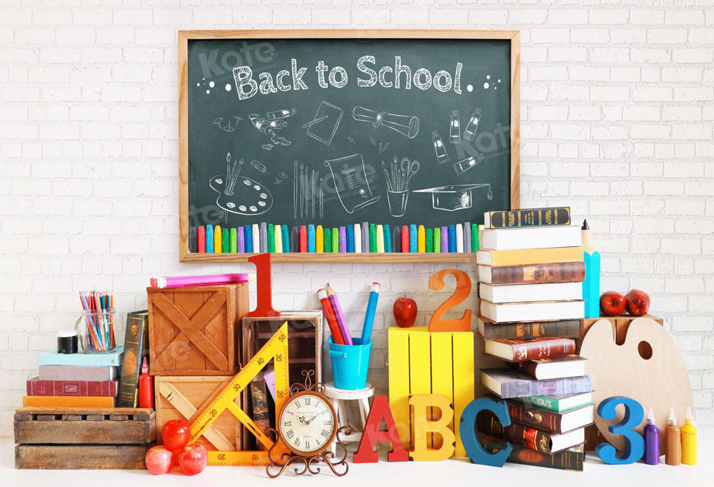 Kate Zurück zu Schule Blackboard Buch Hintergrund für Fotografie - Kate Backdrop.de