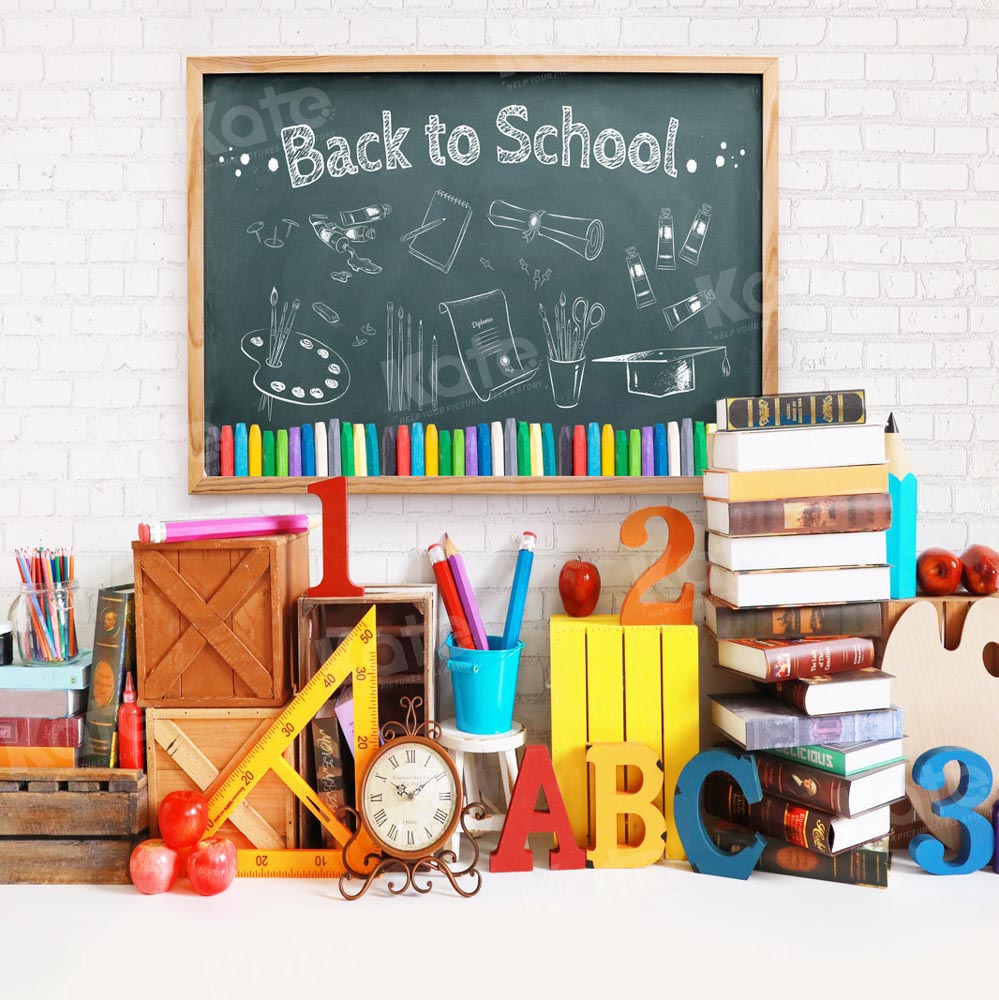 Kate Zurück zu Schule Blackboard Buch Hintergrund für Fotografie - Kate Backdrop.de