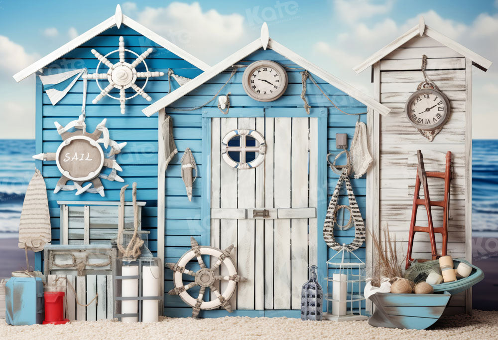 Kate Seaside Nautical Sommer Blau Haus Hintergrund von Chain Photography