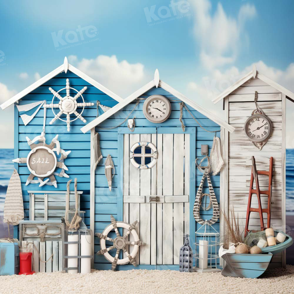 Kate Seaside Nautical Sommer Blau Haus Hintergrund von Chain Photography