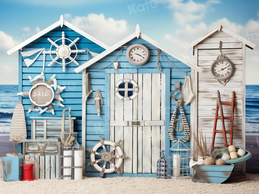 Kate Seaside Nautical Sommer Blau Haus Hintergrund von Chain Photography