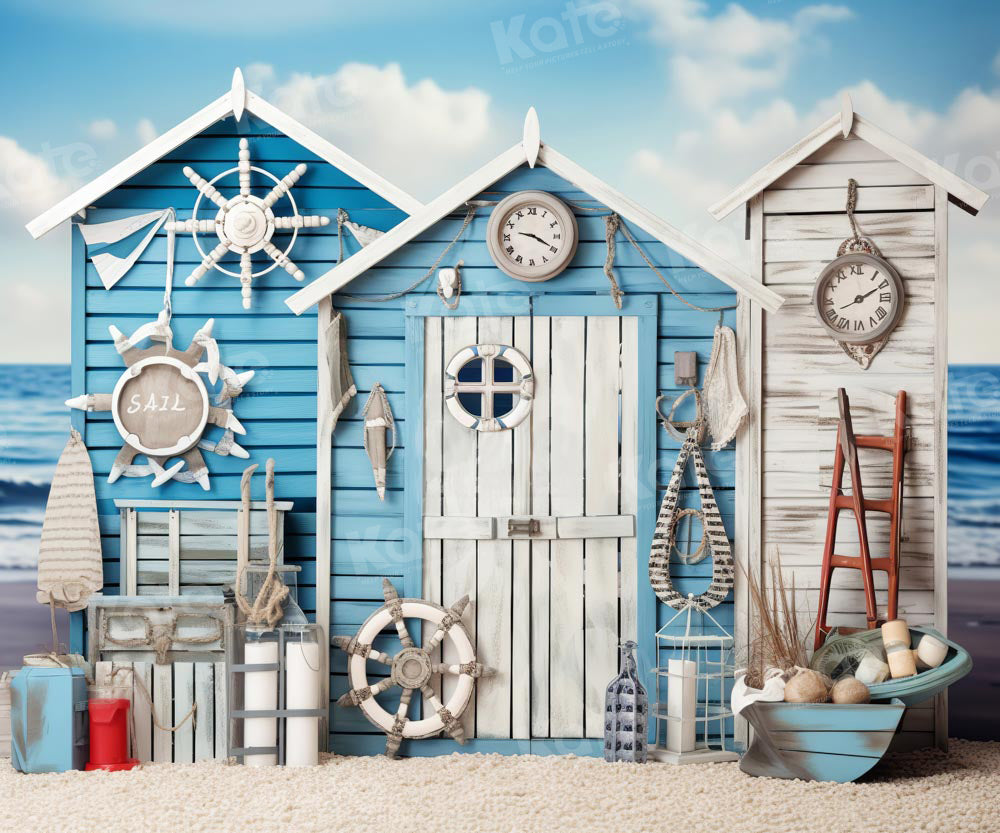 Kate Seaside Nautical Sommer Blau Haus Hintergrund von Chain Photography