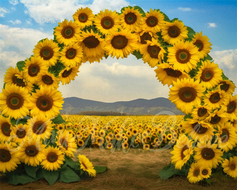 Kate Malerischer Sonnenblumenfeldbogen mit Bodenhintergrund von Mini MakeBelieve - Kate Backdrop.de