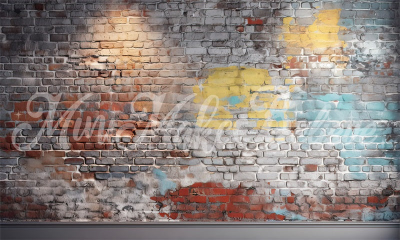 Kate Malerische blaue und gelbe Backsteinmauer Junge Cakesmash Geburtstag Hintergrund von Mini MakeBelieve