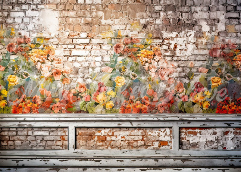Kate Malerische Backsteinmauer Floral Malerei Hintergrund von Mini MakeBelieve - Kate Backdrop.de