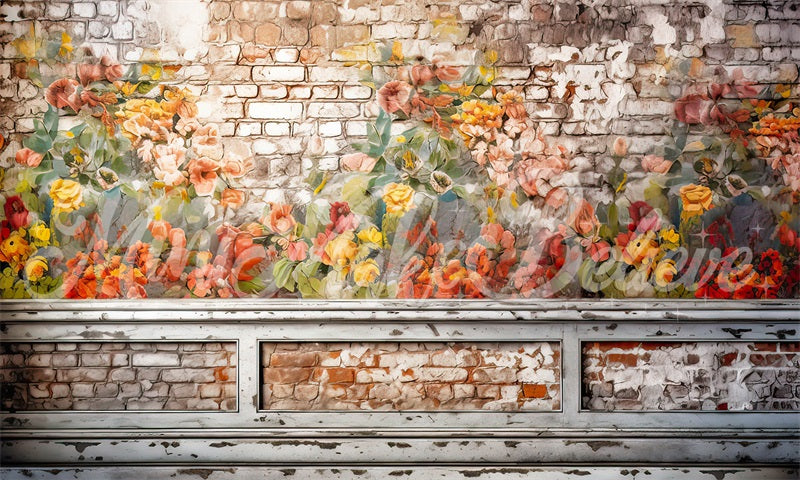 Kate Malerische Backsteinmauer Floral Malerei Hintergrund von Mini MakeBelieve