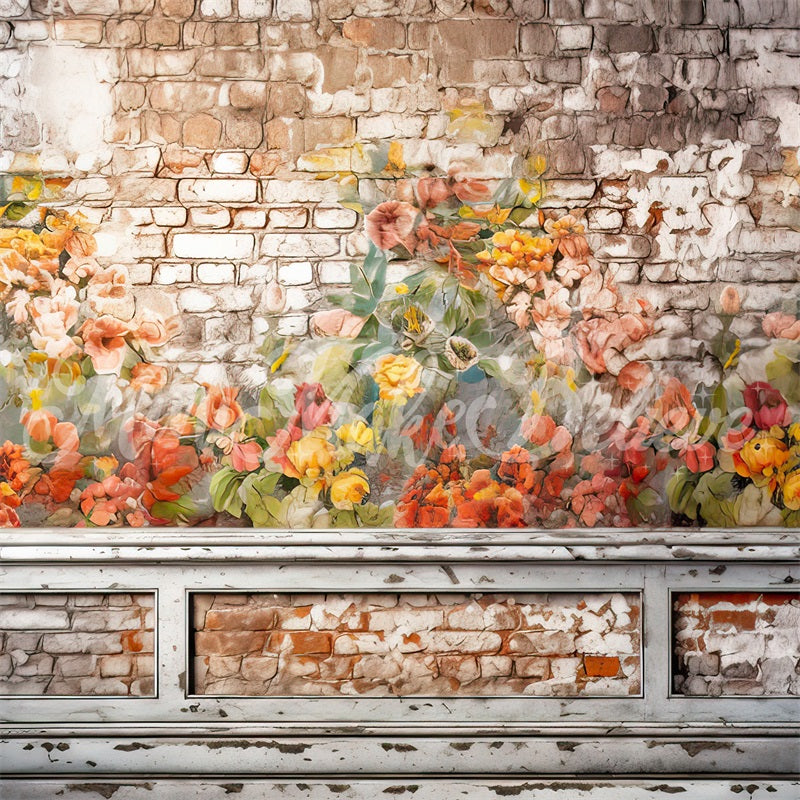 Kate Malerische Backsteinmauer Floral Malerei Hintergrund von Mini MakeBelieve