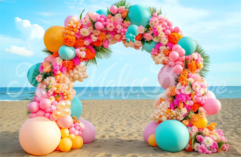 Kate Sommer helle Strand Ballon Floral Arch Hintergrund von Mini MakeBelieve