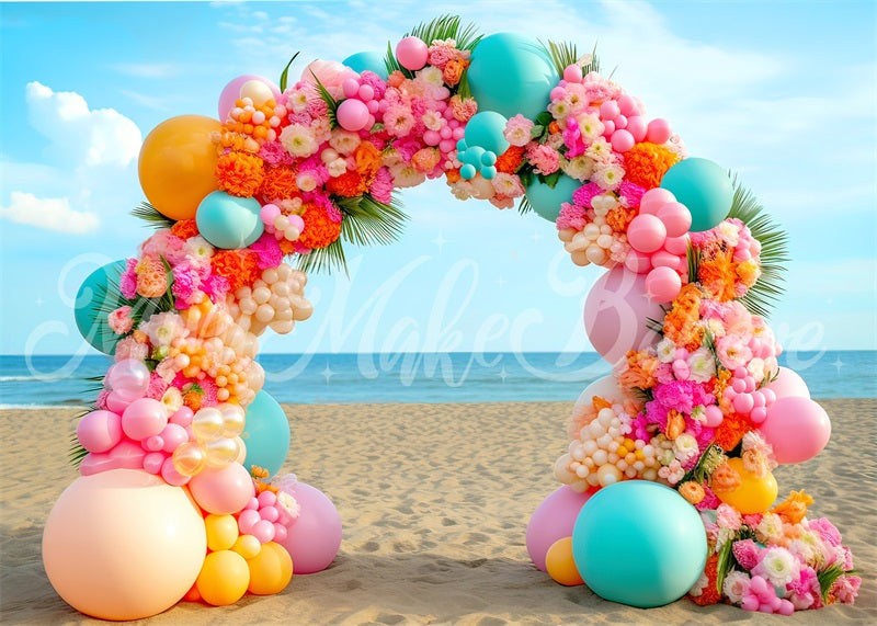 Kate Sommer helle Strand Ballon Floral Arch Hintergrund von Mini MakeBelieve
