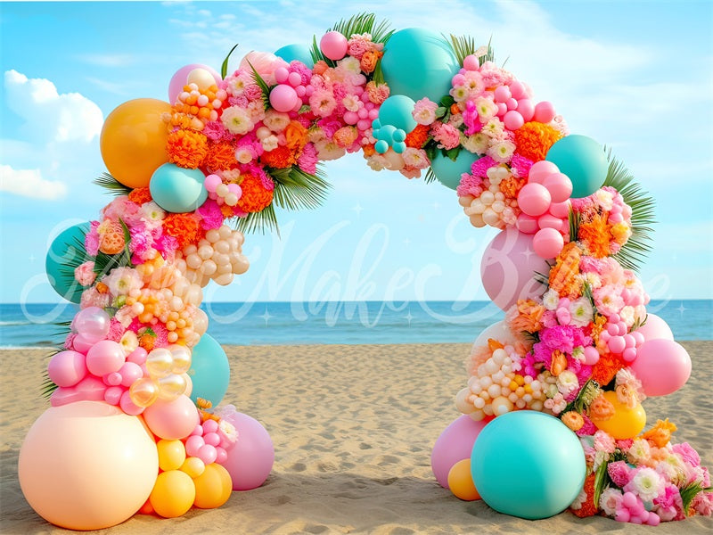 Kate Sommer helle Strand Ballon Floral Arch Hintergrund von Mini MakeBelieve