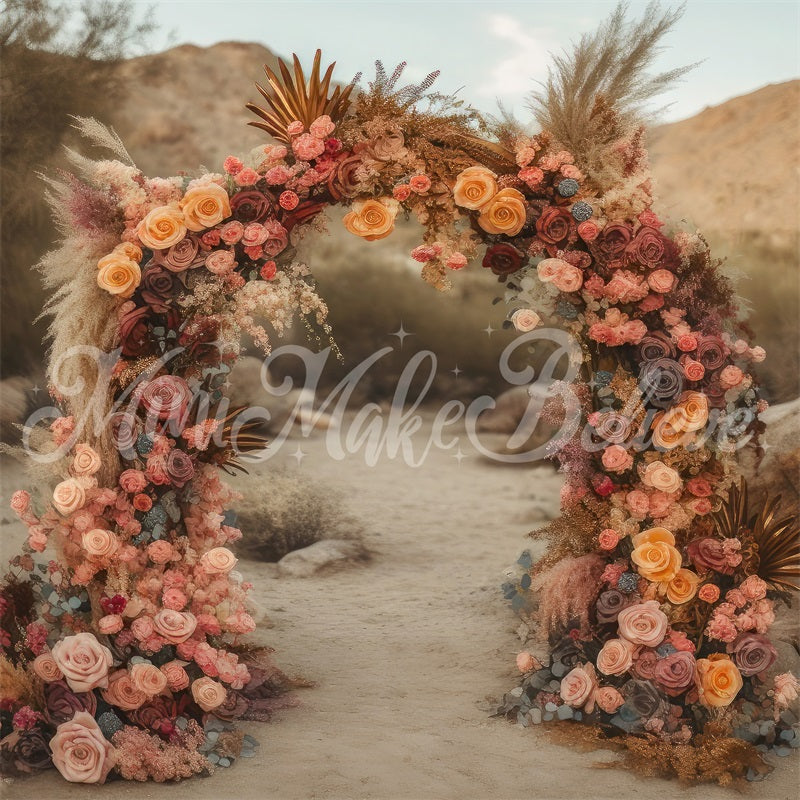 Kate Wüste Berg üppigen Blumen Bogen Hintergrund von Mini MakeBelieve - Kate Backdrop.de