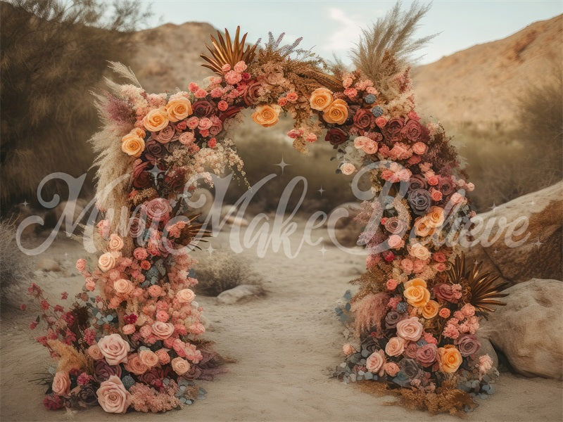Kate Wüste Berg üppigen Blumen Bogen Hintergrund von Mini MakeBelieve - Kate Backdrop.de