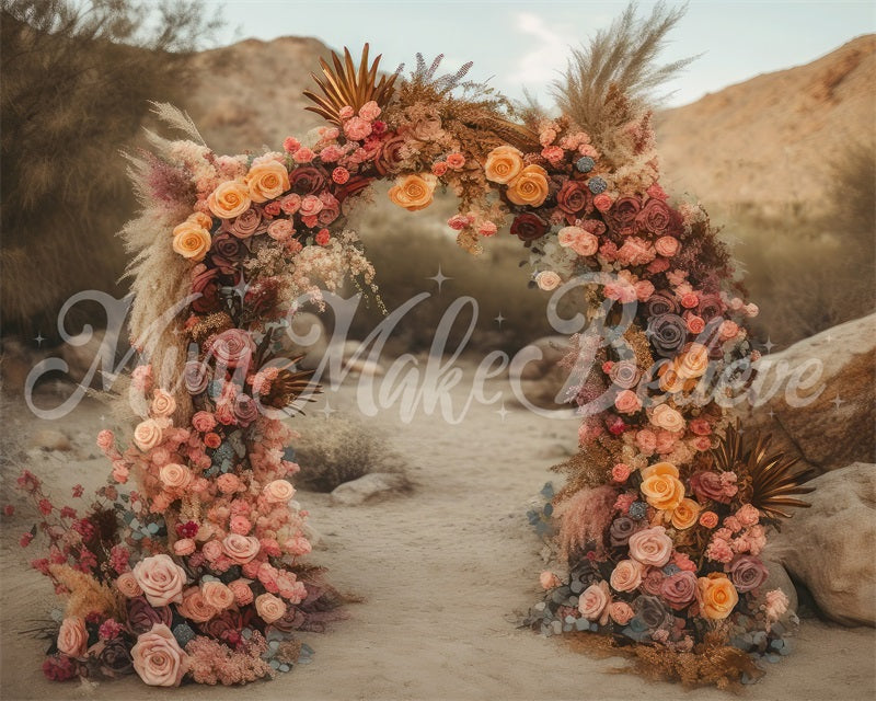 Kate Wüste Berg üppigen Blumen Bogen Hintergrund von Mini MakeBelieve - Kate Backdrop.de