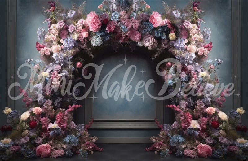 Kate Fine Art Blau Rosa Lila Floral Arch Interieur Hintergrund von Mini MakeBelieve - Kate Backdrop.de