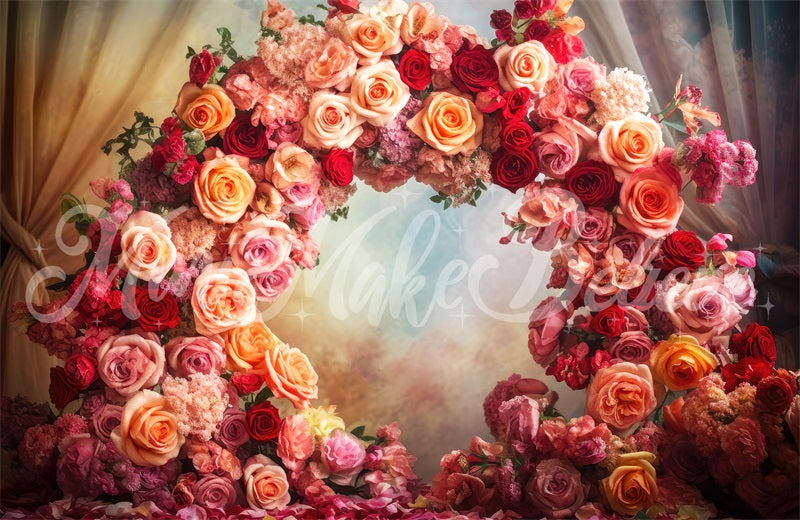 Kate Fine Art Floral Flower Circle mit Vorhängen Muttertag Geburtstag Hintergrund von Mini MakeBelieve - Kate Backdrop.de
