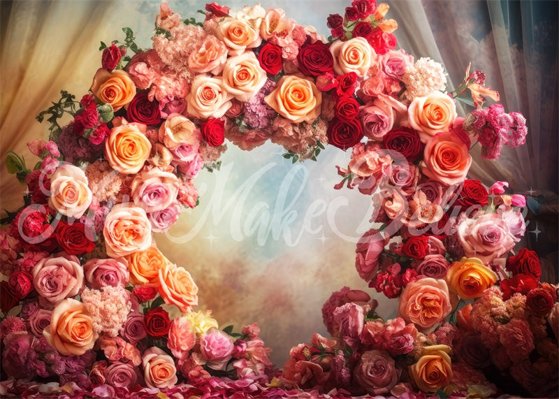 Kate Fine Art Floral Flower Circle mit Vorhängen Muttertag Geburtstag Hintergrund von Mini MakeBelieve - Kate Backdrop.de