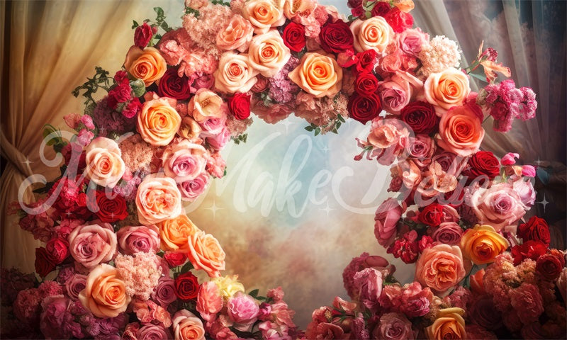 Kate Fine Art Floral Flower Circle mit Vorhängen Muttertag Geburtstag Hintergrund von Mini MakeBelieve - Kate Backdrop.de