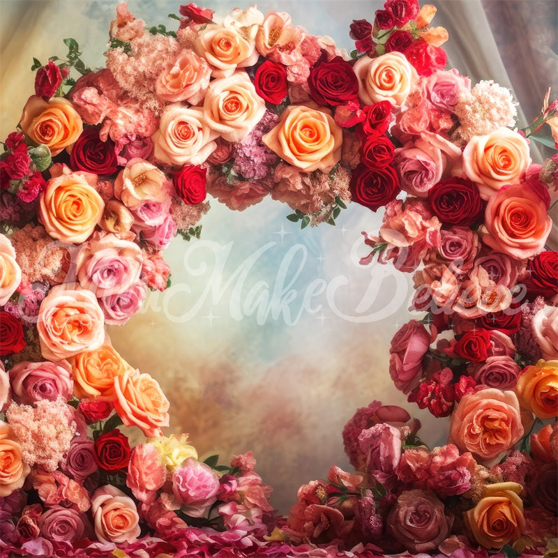 Kate Fine Art Floral Flower Circle mit Vorhängen Muttertag Geburtstag Hintergrund von Mini MakeBelieve - Kate Backdrop.de