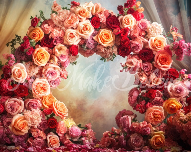 Kate Fine Art Floral Flower Circle mit Vorhängen Muttertag Geburtstag Hintergrund von Mini MakeBelieve - Kate Backdrop.de