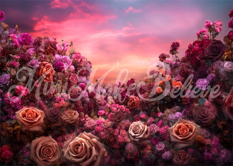 Kate Fine Art Floral Sunset Roses Hintergrund von Mini MakeBelieve