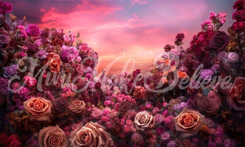 Kate Fine Art Floral Sunset Roses Hintergrund von Mini MakeBelieve