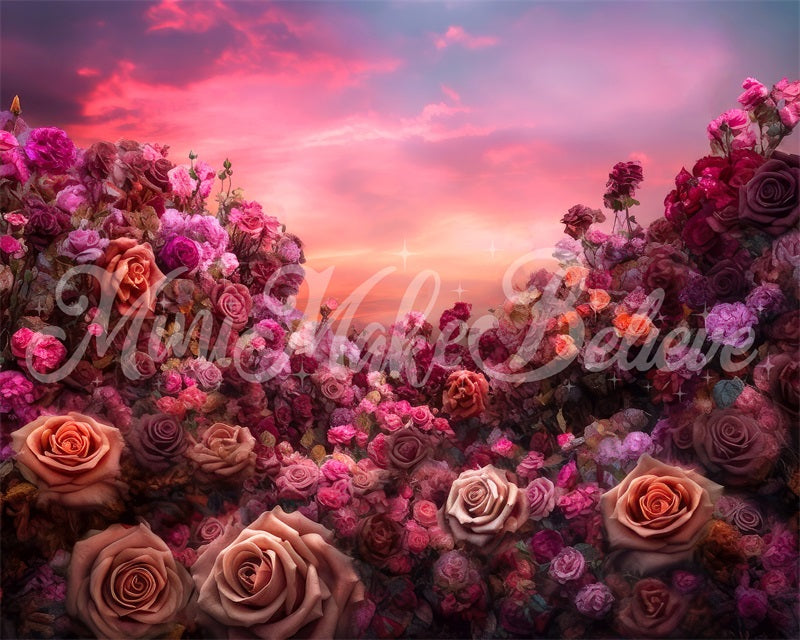 Kate Fine Art Floral Sunset Roses Hintergrund von Mini MakeBelieve