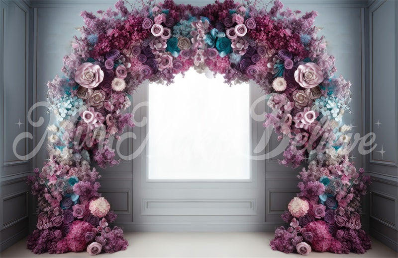 Kate Fine Art Light Interieur mit Rosa Blau Lila Blume Bogen Hintergrund von Mini MakeBelieve - Kate Backdrop.de