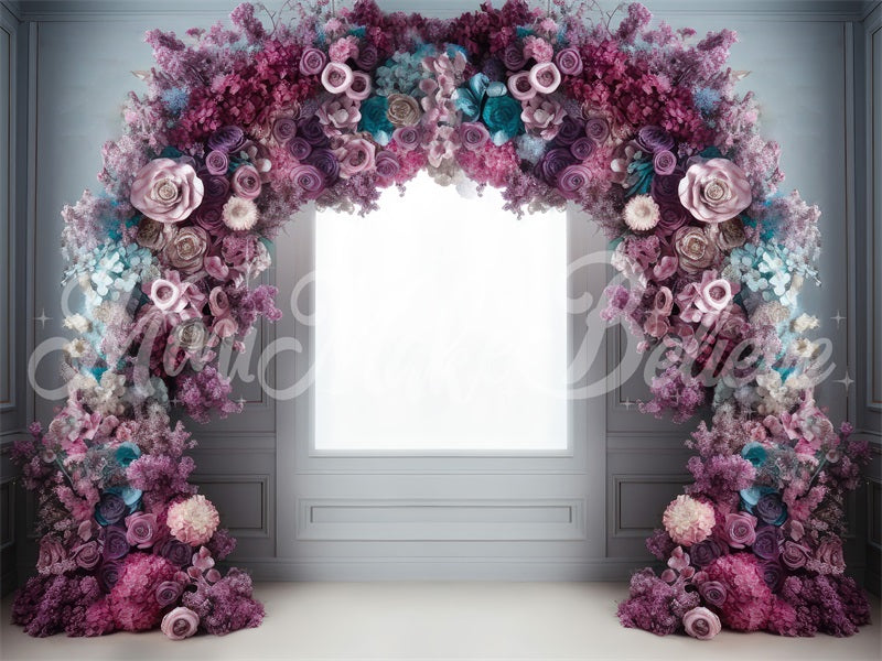 Kate Fine Art Light Interieur mit Rosa Blau Lila Blume Bogen Hintergrund von Mini MakeBelieve