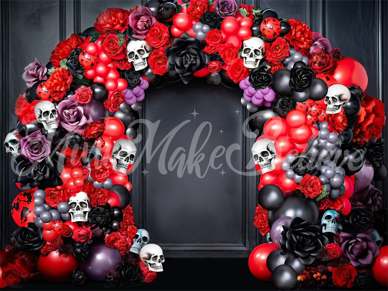 Kate Halloween Dia Dead Spooky Schädel Ballon Blumenbogen Hintergrund von Mini MakeBelieve