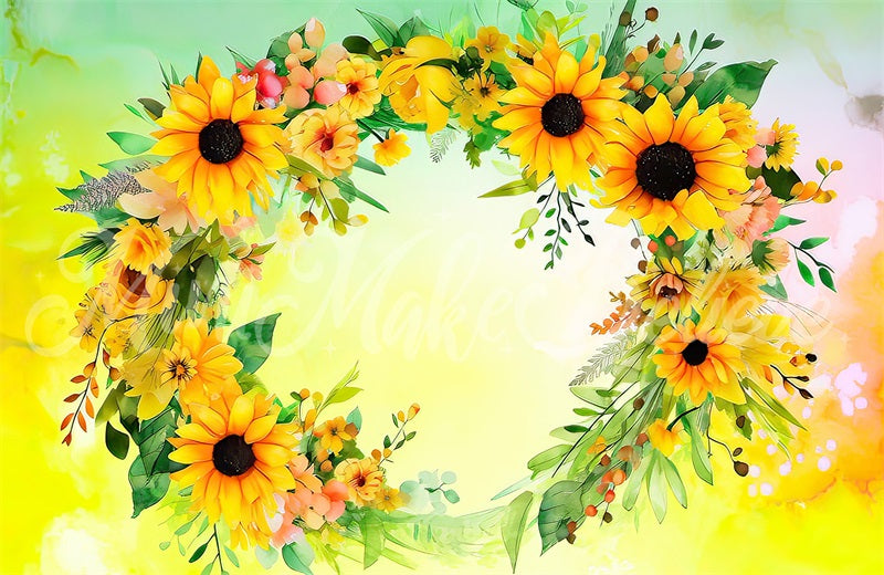 Kate Aquarell Blumen kreisförmig Sonnenblumen Geburtstagstorte Smash Herbst Hintergrund von Mini MakeBelieve