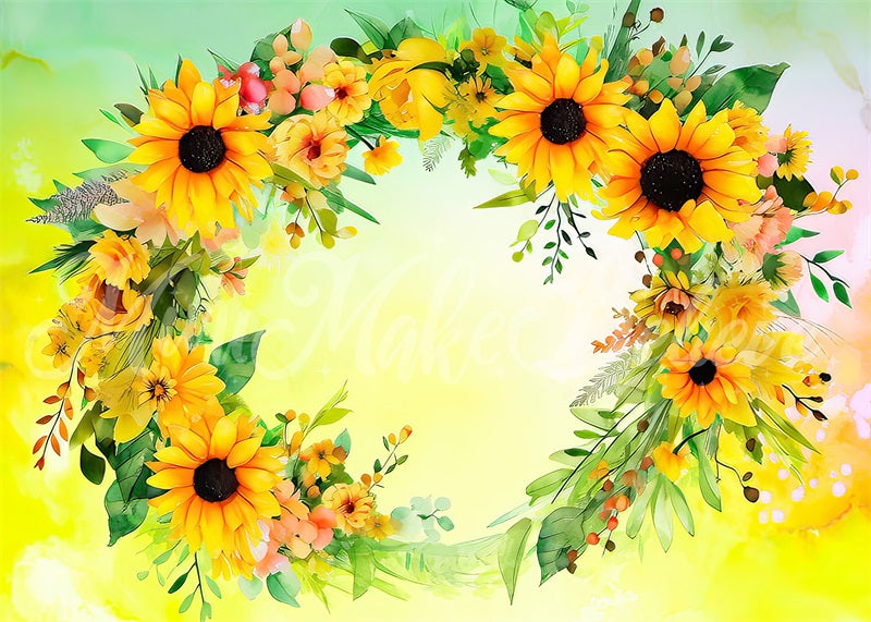 Kate Aquarell Blumen kreisförmig Sonnenblumen Geburtstagstorte Smash Herbst Hintergrund von Mini MakeBelieve