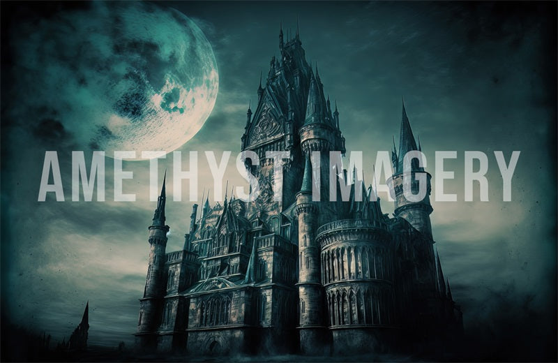 Kate Dystopisches Schloss Nacht Hintergrund von Angela Miller - Kate Backdrop.de